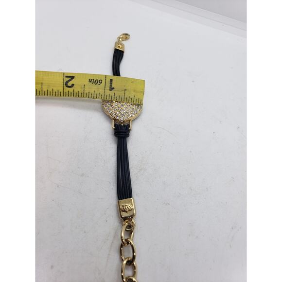 VTG Juicy Couture Rhinestone Heart Bracelet Black Cord Adjustable Crown Charm - Picture 8 of 16